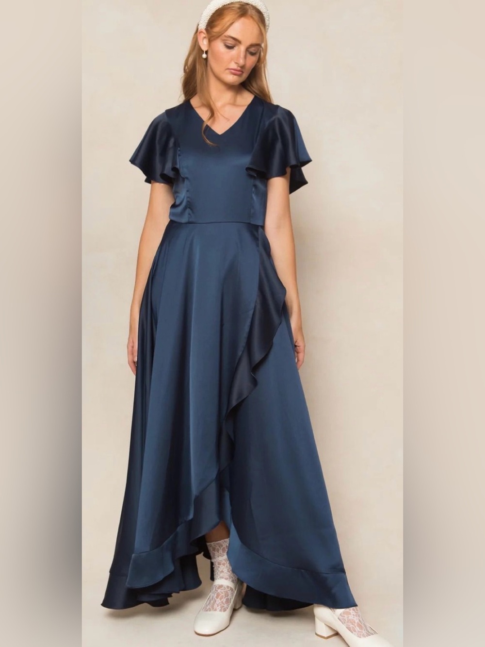 NWT Ivy City Co Callie Navy Blue Satin Dress Sz 8